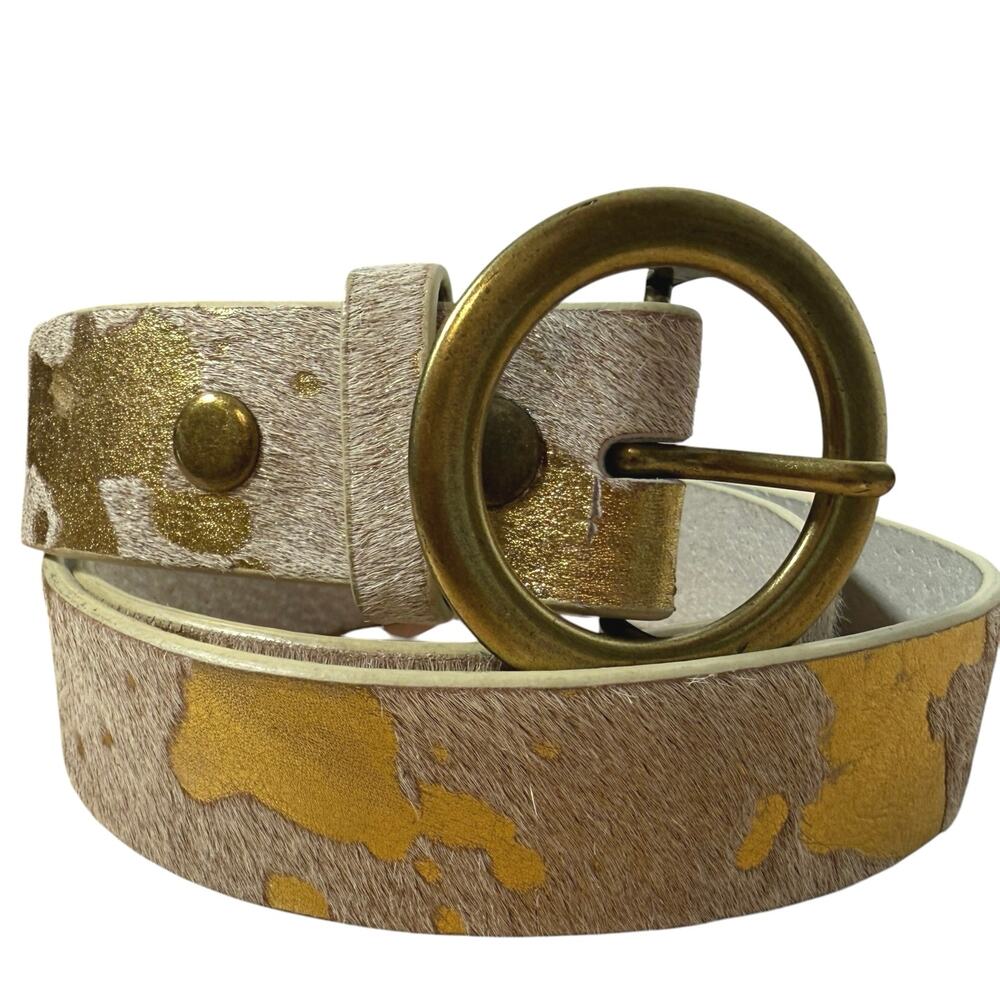 Genuine Leather Brass Buckle Belt 42.5" Brown Cowhide Classic Cowgirl XL